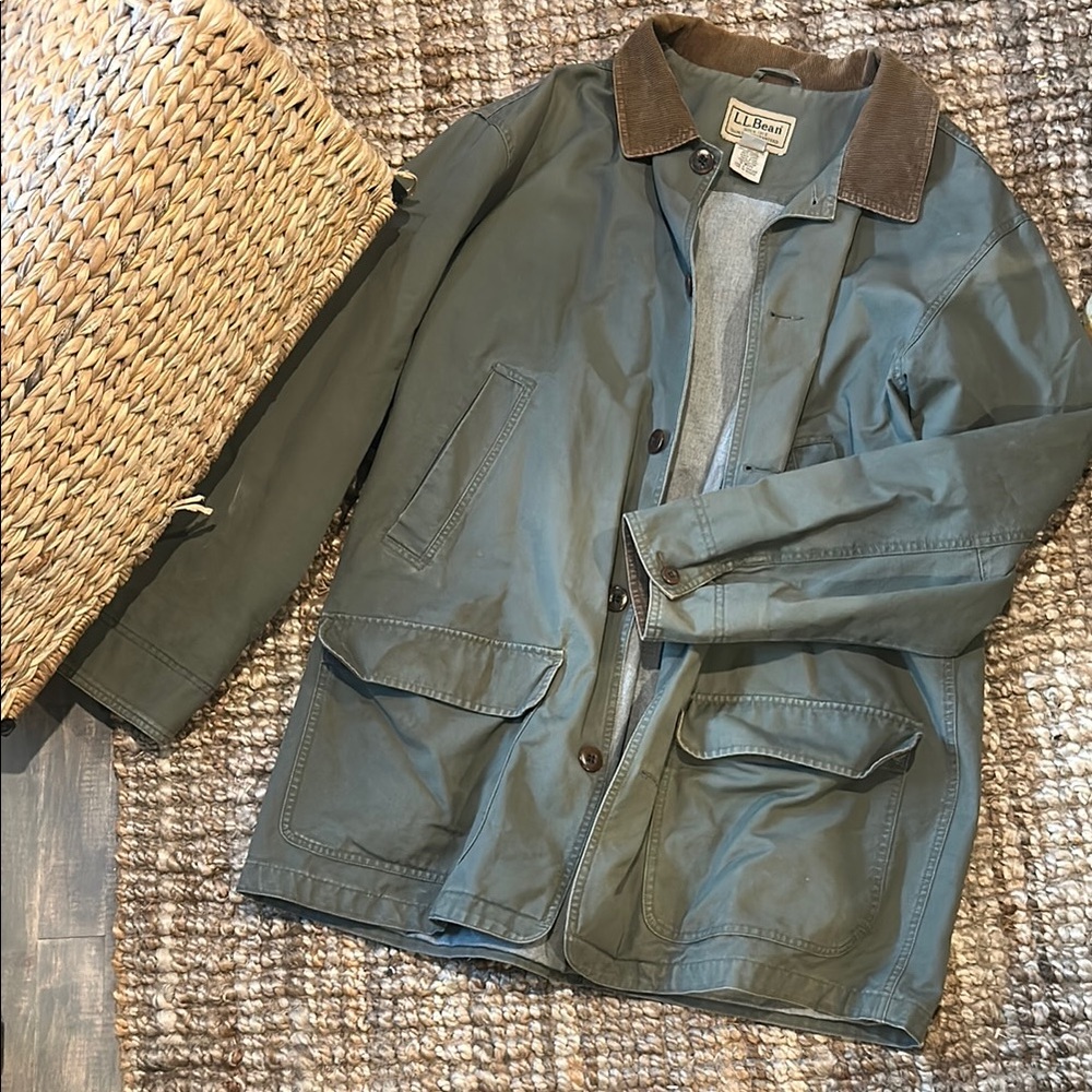 L.L. Bean Olive Green Field Jacket with Brown Corduroy Collar